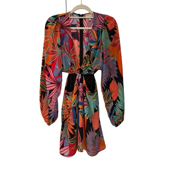 Show Me Your Mumu-Go Out, Cut Out, Mini Dress Tropical Paradise print, Size S - Picture 3 of 8